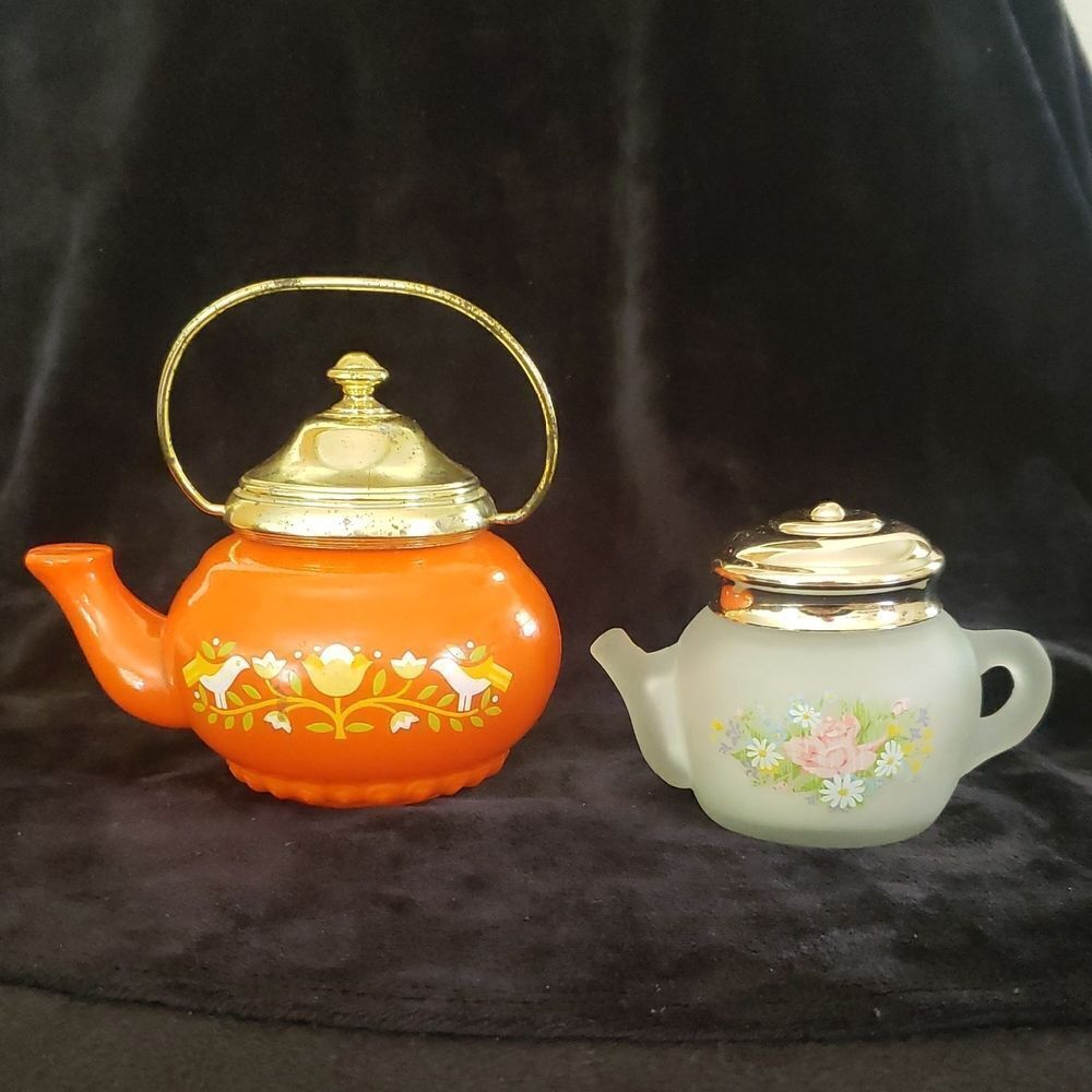 Lot of 2 Vintage Avon Teapot Tea Pot Decorative Floral Glass Decanters